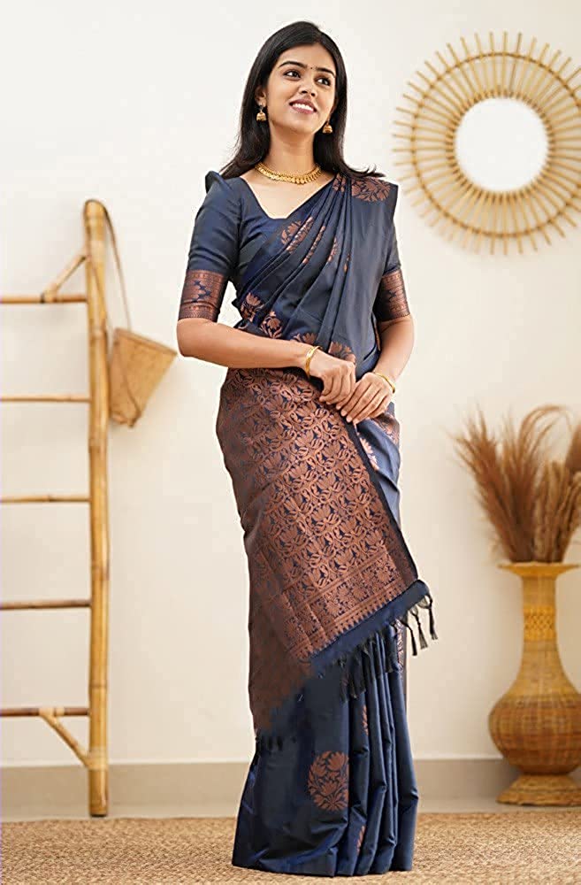 MySaree Designer Soft Lichi Silk Saree with All-Over Jacquard Work & Rich Pallu