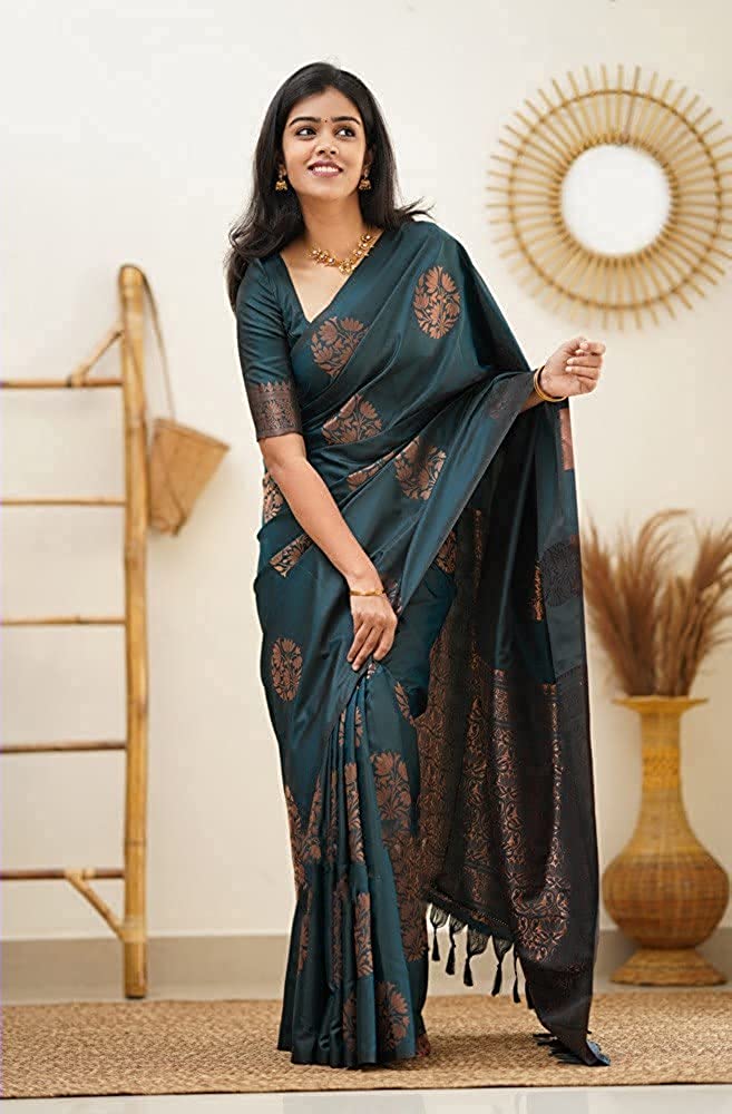 MySaree Festive Wear Jacquard Saree in Soft Lichi Silk with Exclusive Blouse Piece