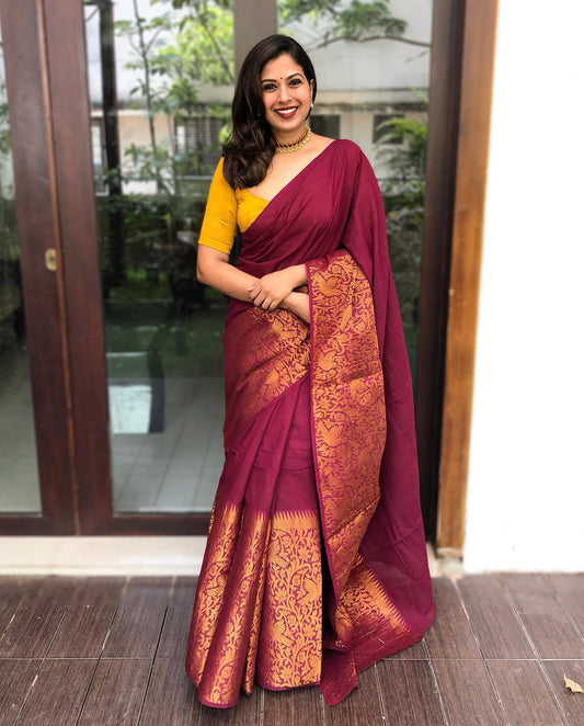 MySaree Soft Lichi Silk Jacquard Saree with Rich Pallu & Unstitched Blouse – Elegant Festive Wear