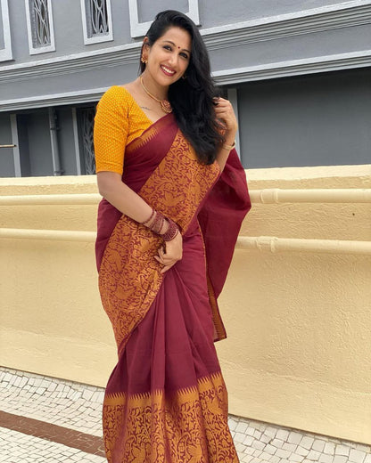 MySaree Soft Lichi Silk Jacquard Saree with Rich Pallu & Unstitched Blouse – Elegant Festive Wear