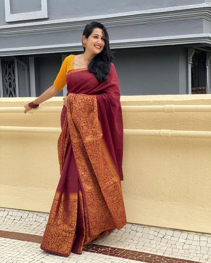 MySaree Soft Lichi Silk Jacquard Saree with Rich Pallu & Unstitched Blouse – Elegant Festive Wear