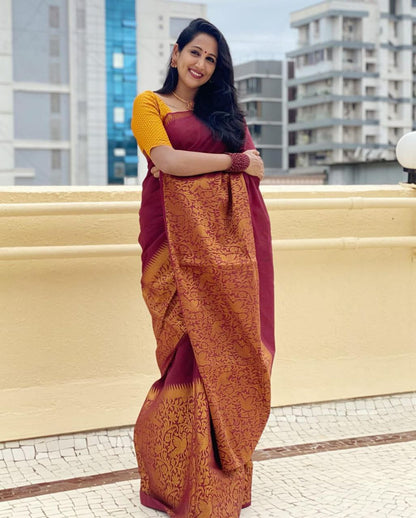 MySaree Soft Lichi Silk Jacquard Saree with Rich Pallu & Unstitched Blouse – Elegant Festive Wear
