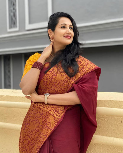 MySaree Soft Lichi Silk Jacquard Saree with Rich Pallu & Unstitched Blouse – Elegant Festive Wear