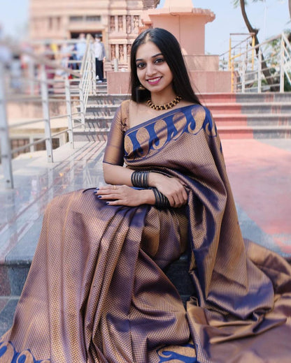 MySaree Royal Soft Lichi Silk Jacquard Saree with Grand Pallu & Designer Blouse Piece