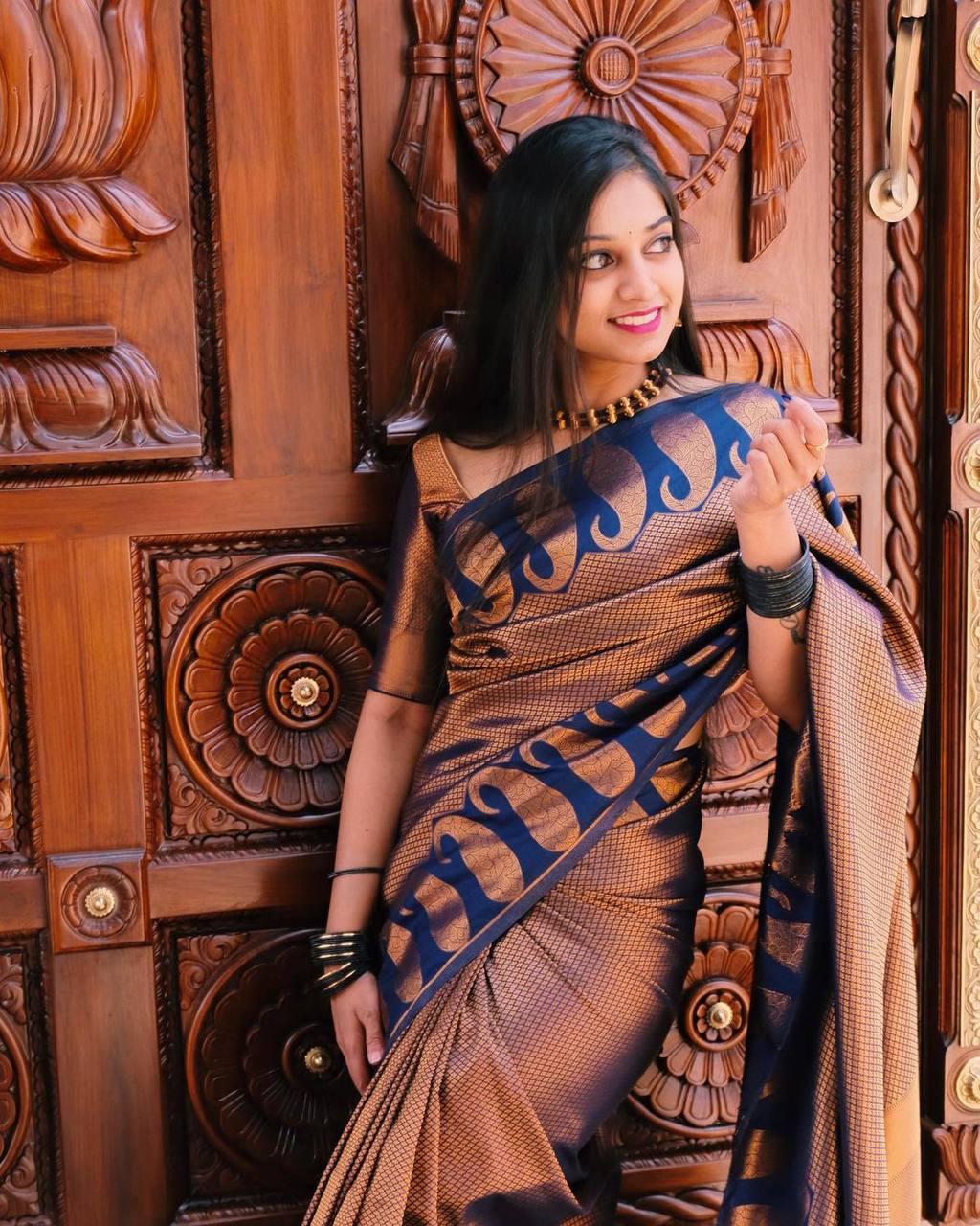 MySaree Royal Soft Lichi Silk Jacquard Saree with Grand Pallu & Designer Blouse Piece