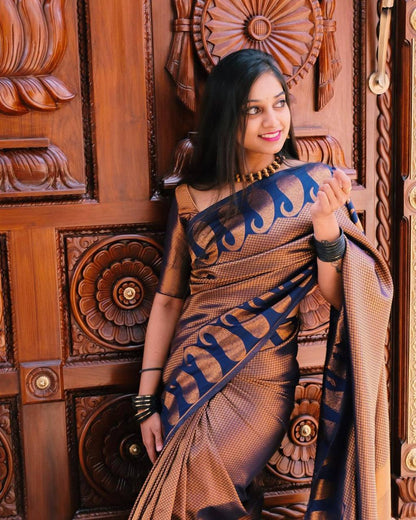 MySaree Royal Soft Lichi Silk Jacquard Saree with Grand Pallu & Designer Blouse Piece